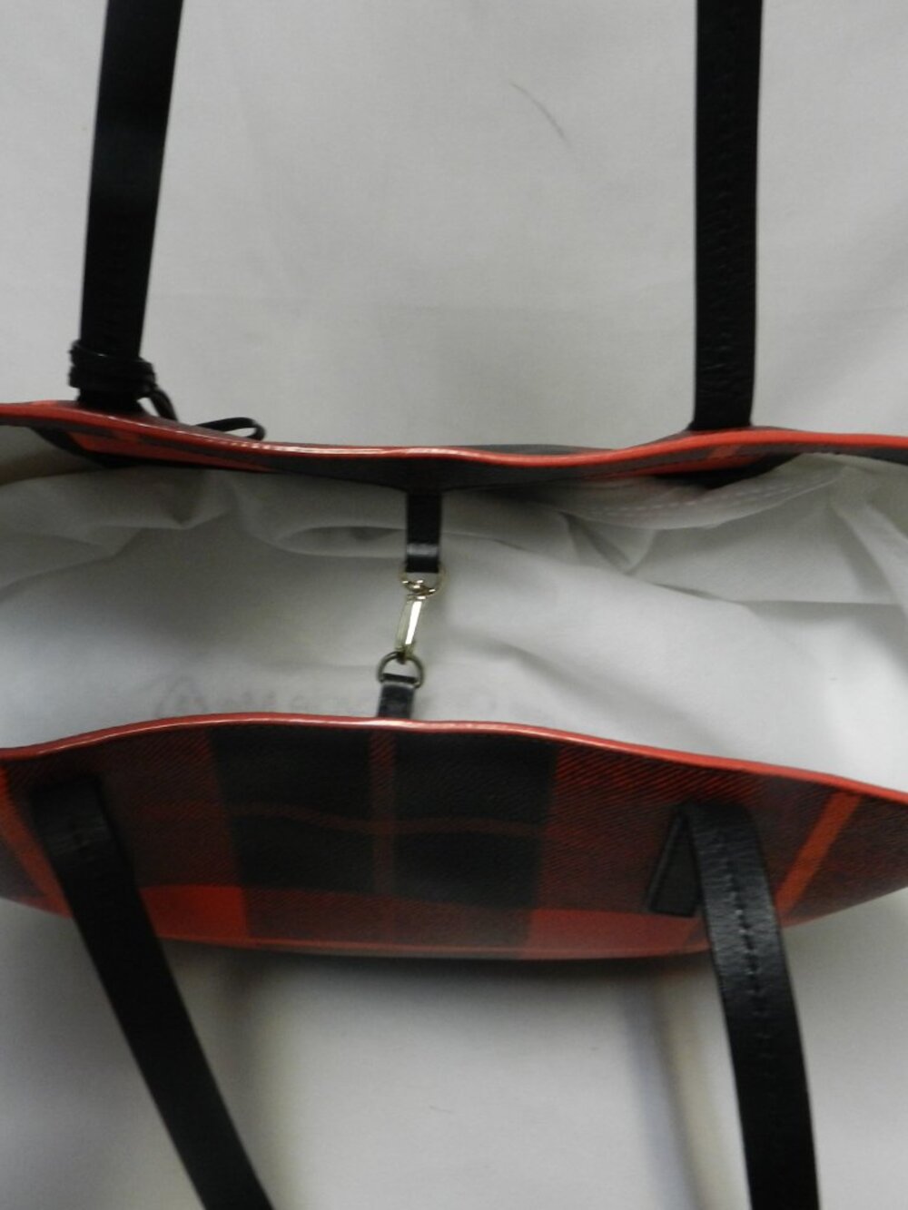 Kate Spade Hawthorne Lane red plaid tartan shoulder tote bag purse Coated Canvas - Picture 12 of 15